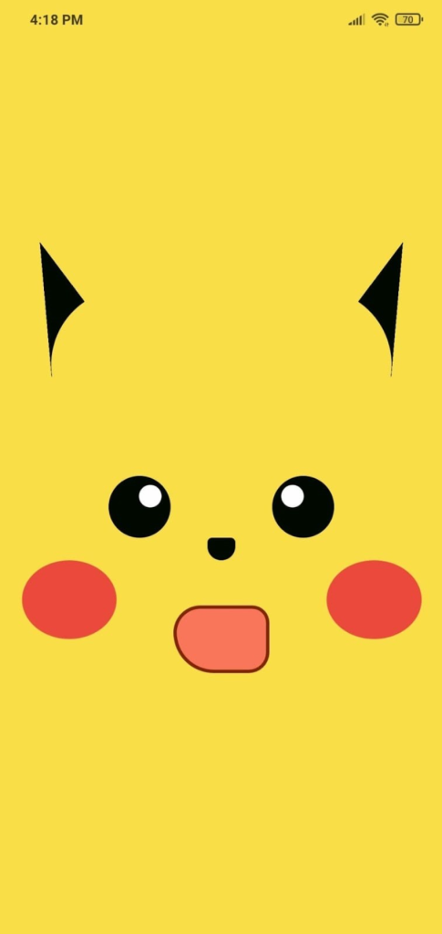 Tela da aplicação contendo um fundo amarelo e elementos de um rosto que lembram o personagem Pikachu