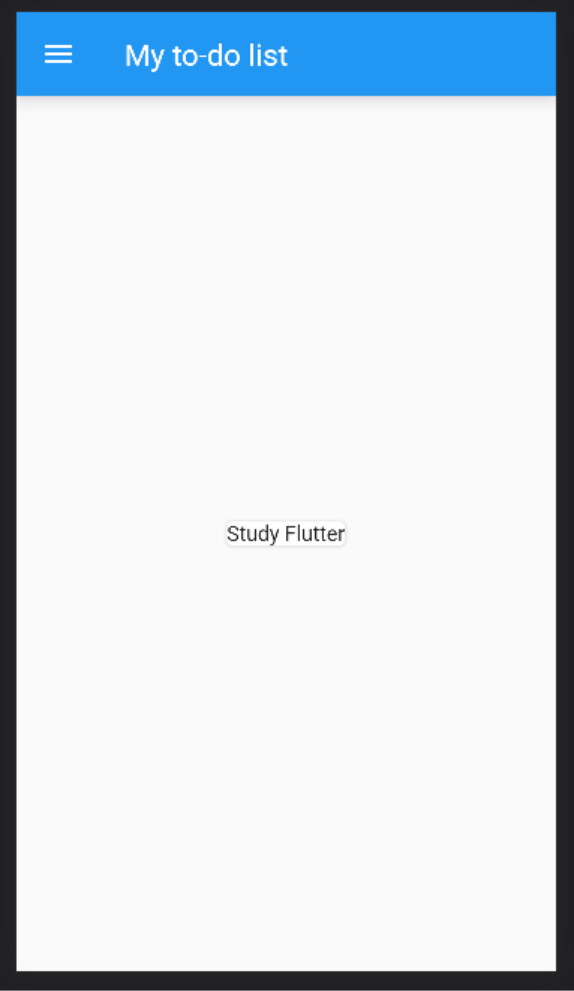 Na imagem, há um print da saída visual do projeto Flutter, notamos que há apenas um “Study Flutter” estático escrito na tela. 