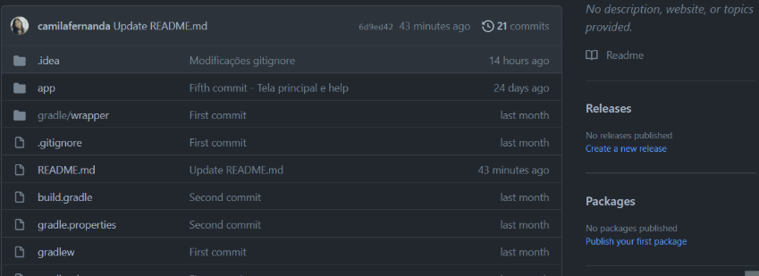 Animação em GIF percorrendo verticalmente o repositório GlicoCare no GitHub, demonstrando a diferença com o exemplo anterior: estrutura de projeto Android em Java com README completo incluindo logo personalizada, badges de status, índice navegável, descrição detalhada com diagrama ilustrativo, demonstração visual do aplicativo em funcionamento, lista de funcionalidades, instruções de acesso e seção de desenvolvedores. 