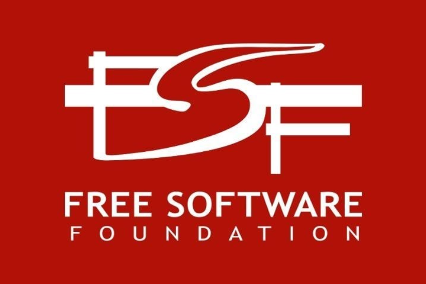 Logo da Free Software Foundation. Siglas estilizadas em uma caligrafia única. 