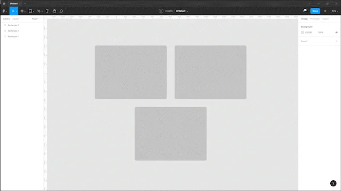 GIF interativo mostrando o explorador de arquivos sendo aberto após teclar o atalho no teclado, em seguida, mostra inserindo as três imagens de uma única vez em três formas geométricas quadradas. 