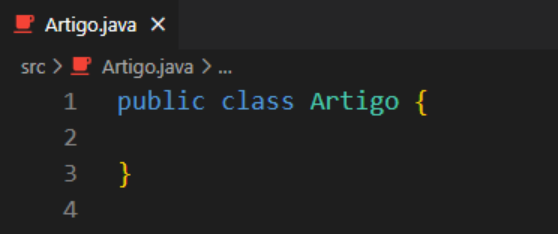 alt text: Imagem com fundo preto, mostrando a declaration da classe Artigo.java