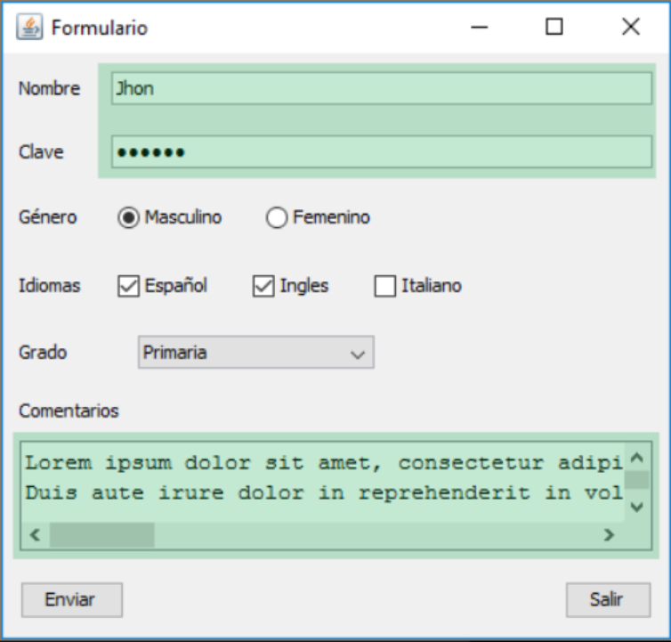 Botões (JRadioButton, JCheckBox e JButton). 