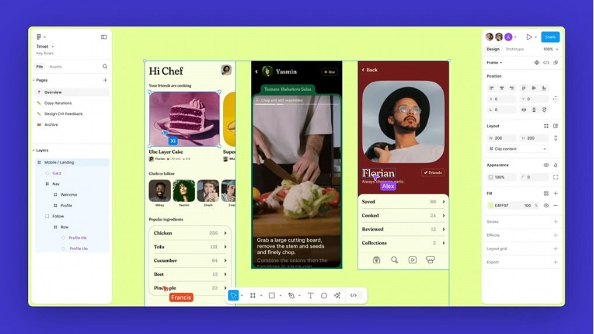 Print da interface do Figma. Com três frames mobile de um projeto de interface. 