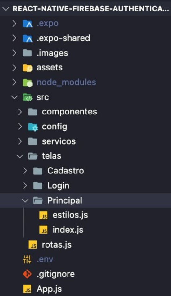 Estrutura de pastas do projeto Firebase feito com React Native 