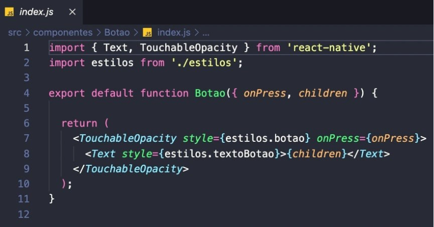 Imagem que mostra o arquivo que contém o código de um botão 