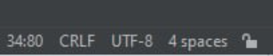 Parte inferior direita do IntelliJ com as respectivas informações: linha:coluna, separador de linha, codificação de arquivo e indentação. 