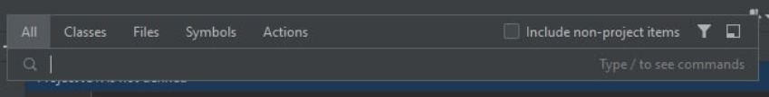 Funcionalidade “Search Everywhere“, na opção “All“. Abaixo há uma barra de pesquisa. 