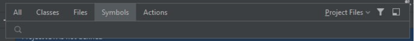 Funcionalidade “Search Everywhere“, na opção “symbols”. Abaixo há uma barra de pesquisa. 
