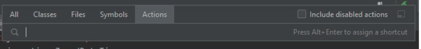 Funcionalidade “Search Everywhere“, na opção “Actions”. Abaixo há uma barra de pesquisa. 