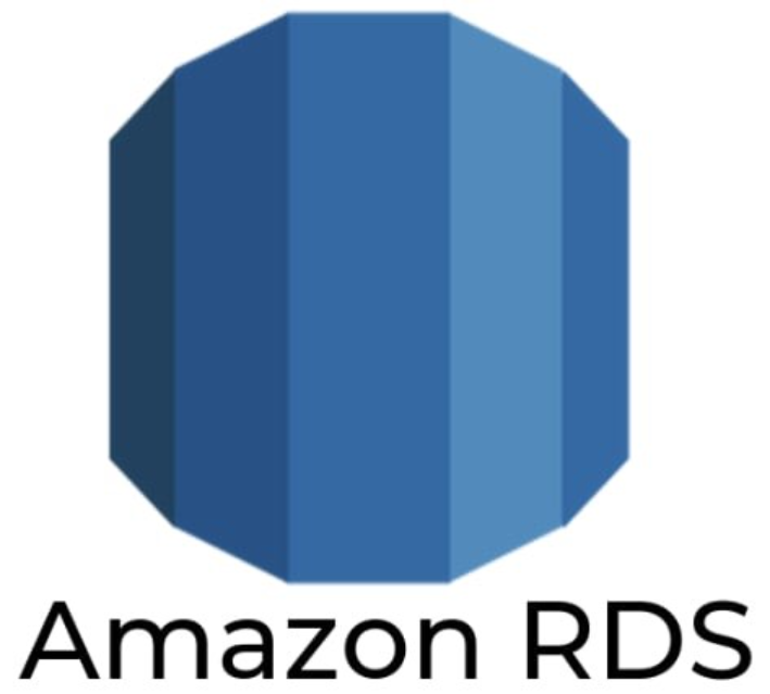 Logo oficial da Amazon RDS, em fundo branco. O logo é composto por um ícone em azul, que simula um banco de dados. Abaixo, em cor preta, encontra-se o nome do serviço “Amazon RDS”. 