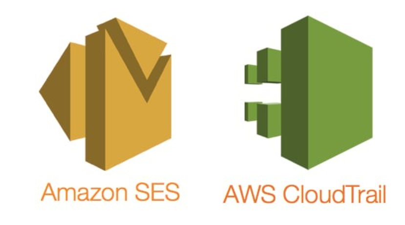 Logo oficial da Amazon SES, em fundo branco. O logo é composto por um ícone em amarelo, representando um envelope, símbolo para e-mail. Abaixo, em cor laranja, encontra-se o nome do serviço “Amazon SES”. 