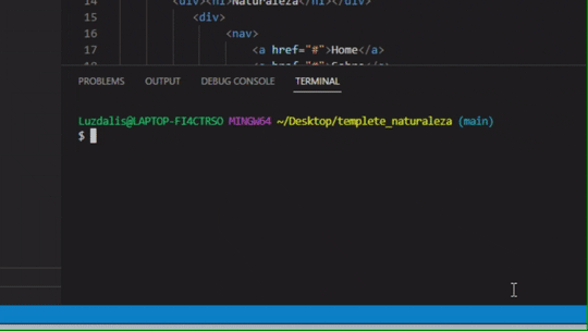 Terminal integrado do VS Code mostrando a execução do comando 'git pull' e a mensagem indicando que o branch está atualizado com 'origin/main'