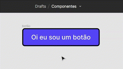 Demonstração passo a passo no Figma: seleção de um botão e conversão em componente usando o comando 'Create Component', mostrando o ícone de diamante roxo que identifica componentes mestres 