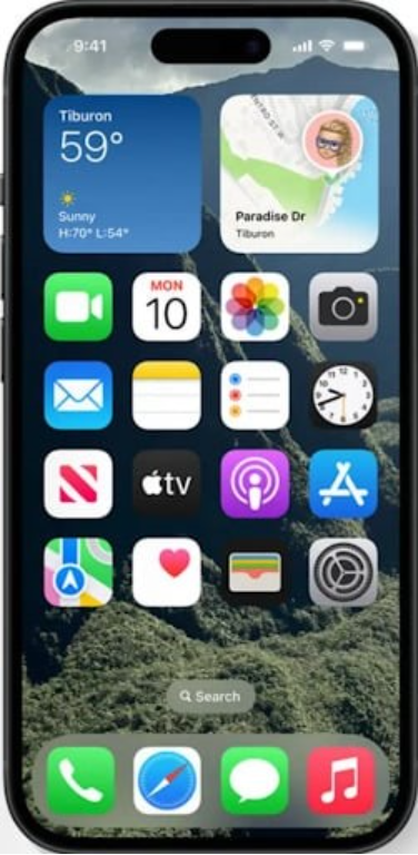 Tela principal do iPhone, mostrando o sistema operacional iOS em funcionamento. 
