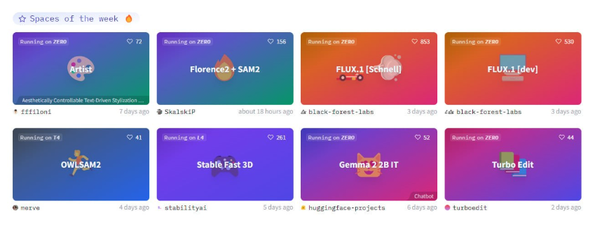 A imagem mostra uma lista de apps de IA. Cada app é apresentado em um card com o nome, descrição, número de curtidas e tempo de atualização. 