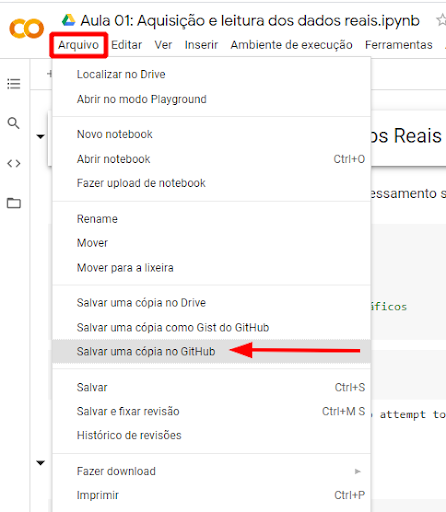 Imagem do Google Colab onde é seguido o caminho Arquivos  class=