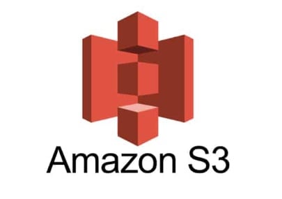 Logo oficial da Amazon S3, em fundo branco. O logo tem como ideia representar um depósito ou 