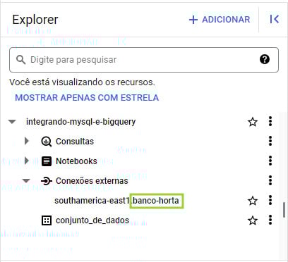 Imagem mostrando a última parte do nome da conexão externa. No caso, é banco-horta.