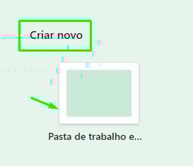 Captura da tela do painel inicial do Excel ilustrando a opção de Criar nova planilha e abaixo o ícone de pasta, indicando uma nova pasta de trabalho.