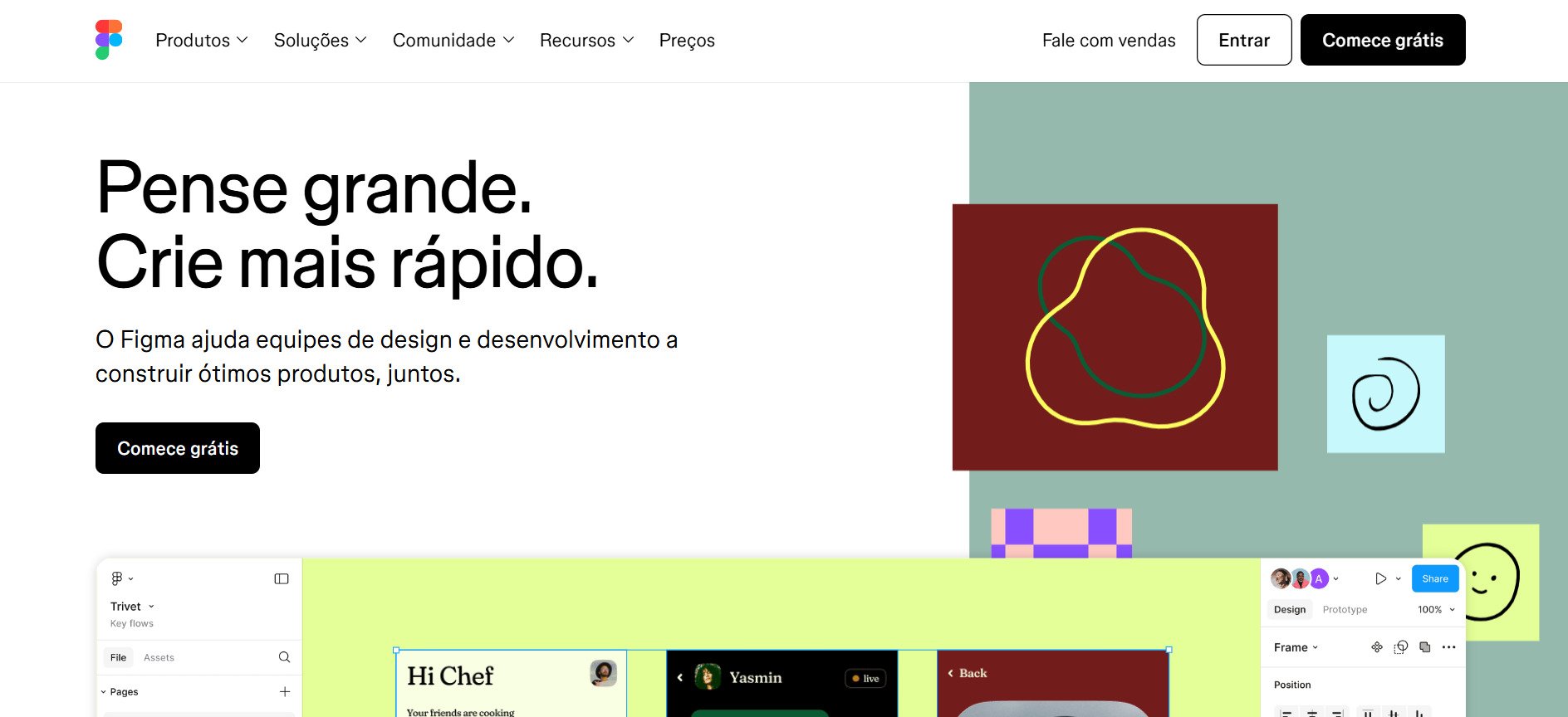 A imagem exibe a página inicial do Figma, o site apresenta um fundo claro com o slogan 