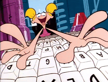 O gif apresenta a Dee Dee, personagem do desenho “O Laboratório de Dexter