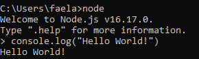 Tela de terminal com fundo em preto e letras em branco com o seguinte texto:“C:\Users\faela class=