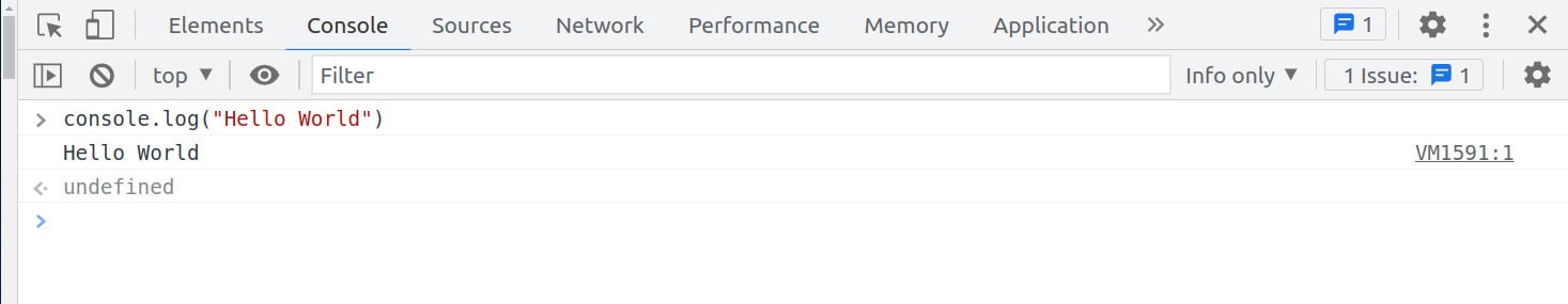 Imagem que mostra um print de tela do DevTools do navegador Google Chrome aberto, na aba de console. Existe uma linha de código que diz - console.log(