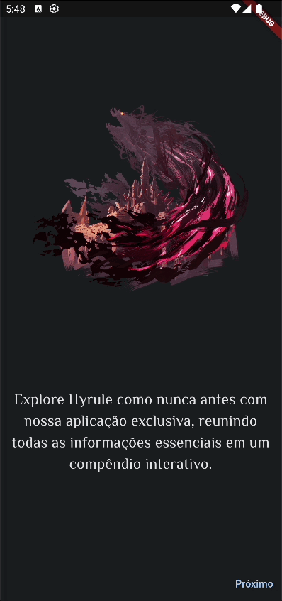 Imagem de uma tela de celular com uma imagem e um texto que crescem e revelam um botão escrito 