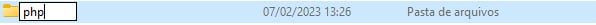 Imagem do mesmo print anterior, que mostra a tela do Disco Local (C:), que mostra a pasta “php-8.2.2-nts-Win32-vs16-x64” sendo renomeada para “php”.
