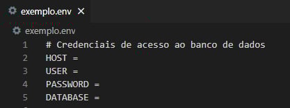 Imagem do print do arquivo exemplo.env. É mostrado o conteúdo desse arquivo, que possui um comentário dizendo 