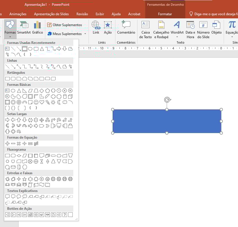 Interface do PowerPoint com uma moldura sendo construída.
