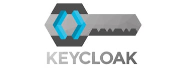Logotipo do Keycloak composto por uma chave cinza estilizada, com a cabeça da chave em formato de hexágono. Dentro do hexágono, há dois símbolos em forma de 