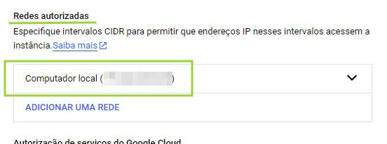 Imagem da lista de redes autorizadas. Agora, a rede Computador local está na lista.