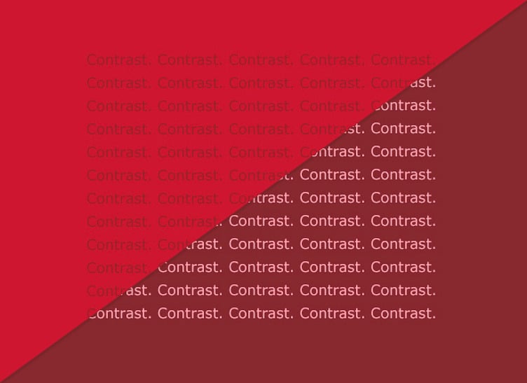 Imagem com dois tons de vermelho, com a palavra “contrast”(contraste) repetida várias vezes.