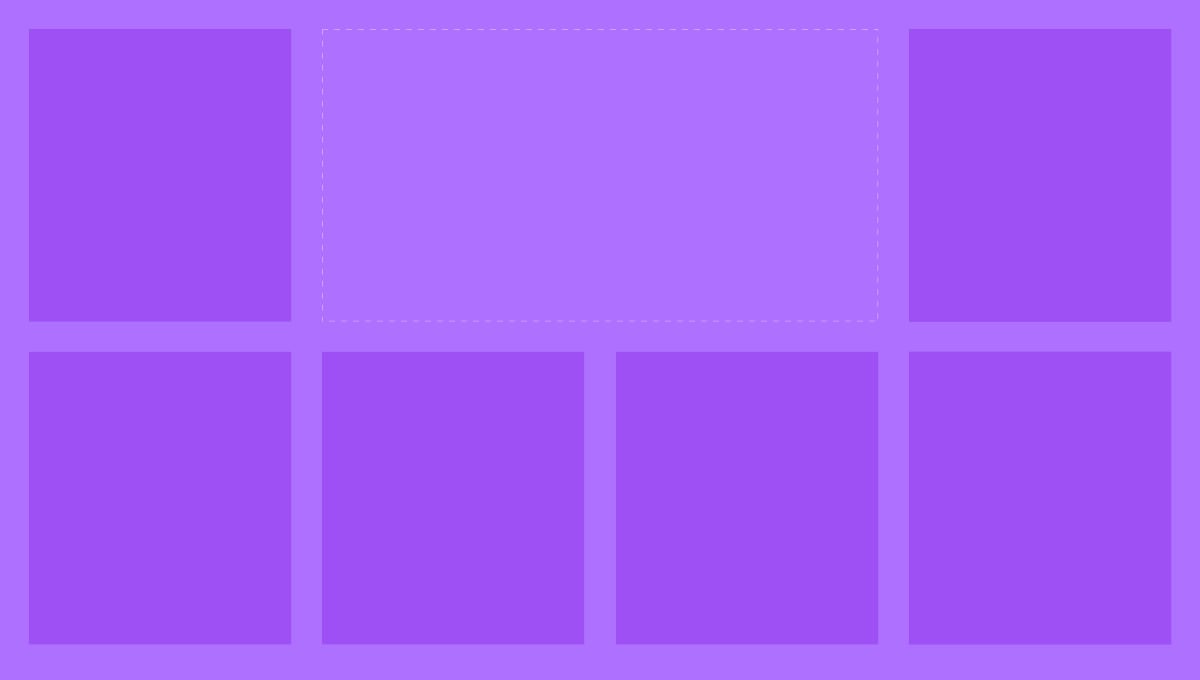 A imagem contém vários quadrados na cor roxa, em um fundo em um tom mais claro de roxo, e entre eles há um espaço vazio.
