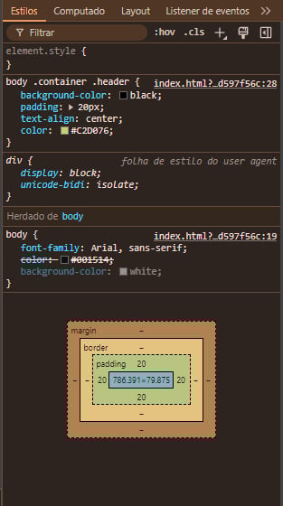 Print mostrando como o navegador recebe o código SASS após processamento.