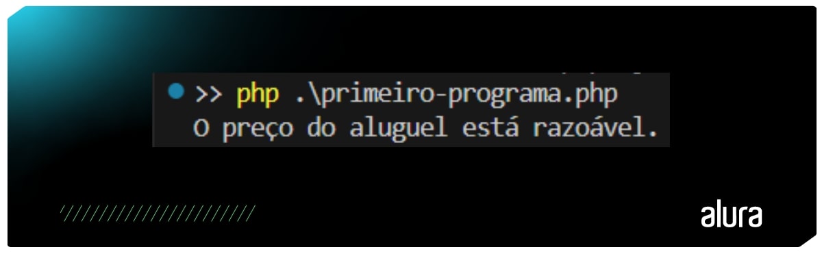 Terminal executando um script PHP que imprime 