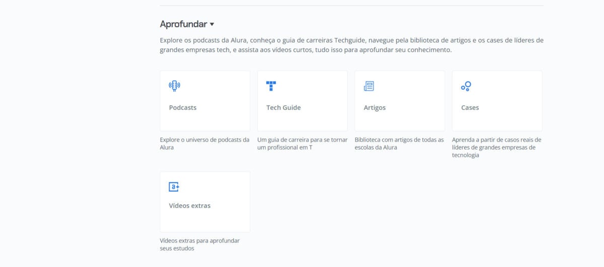 imagens da tela Descobrir/ Seção Aprofundar.