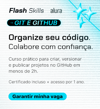 Banner promocional para o Flash Skills da Alura. Domine Git e Github em apenas duas horas e avance na sua carreira!