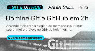 Banner promocional para o Flash Skills da Alura. Domine Git e Github em apenas duas horas e avance na sua carreira!
