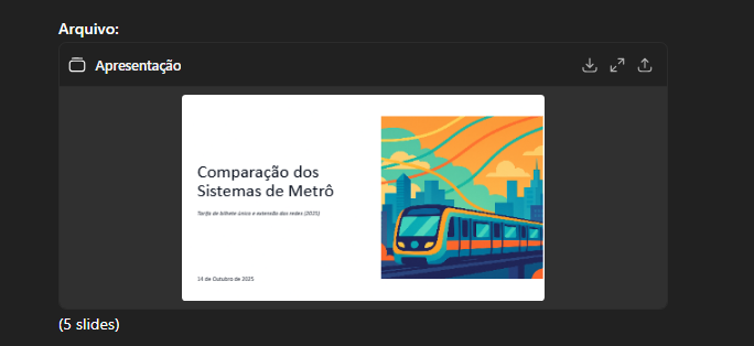 Print da tela final do ChatGPT com o link para download da apresentação gerada pelo agente.