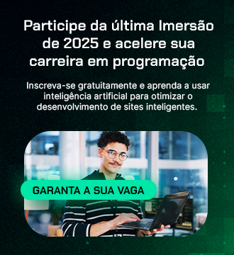Banner da Imersão Dev com Alura e Google Gemini, curso gratuito para aprender programação do zero. Participe das aulas práticas sobre HTML, CSS e Inteligência Artificial, crie seus próprios projetos e concorra a prêmios exclusivos.