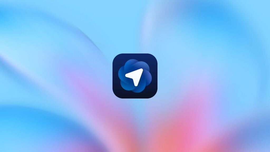 Ícone do aplicativo ChatGPT Atlas, apresentando um design estilizado em tons de azul com o símbolo de um ponteiro de navegação no centro.
