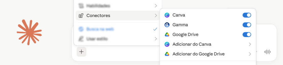 Interface de configurações de uma IA exibindo o menu 