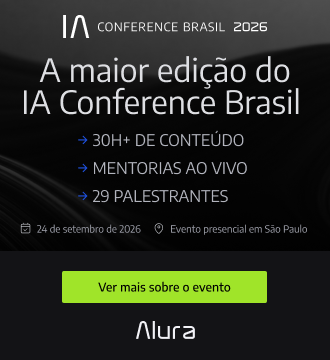 Banner da IA Conference Brasil 2026 anunciando a terceira edição do evento sobre inteligência artificial, em São Paulo, no dia 24 de setembro de 2026. O evento reúne 1.300 pessoas, 29 palestrantes e 30 horas de conteúdo sobre IA, com chamada para garantir o ingresso.